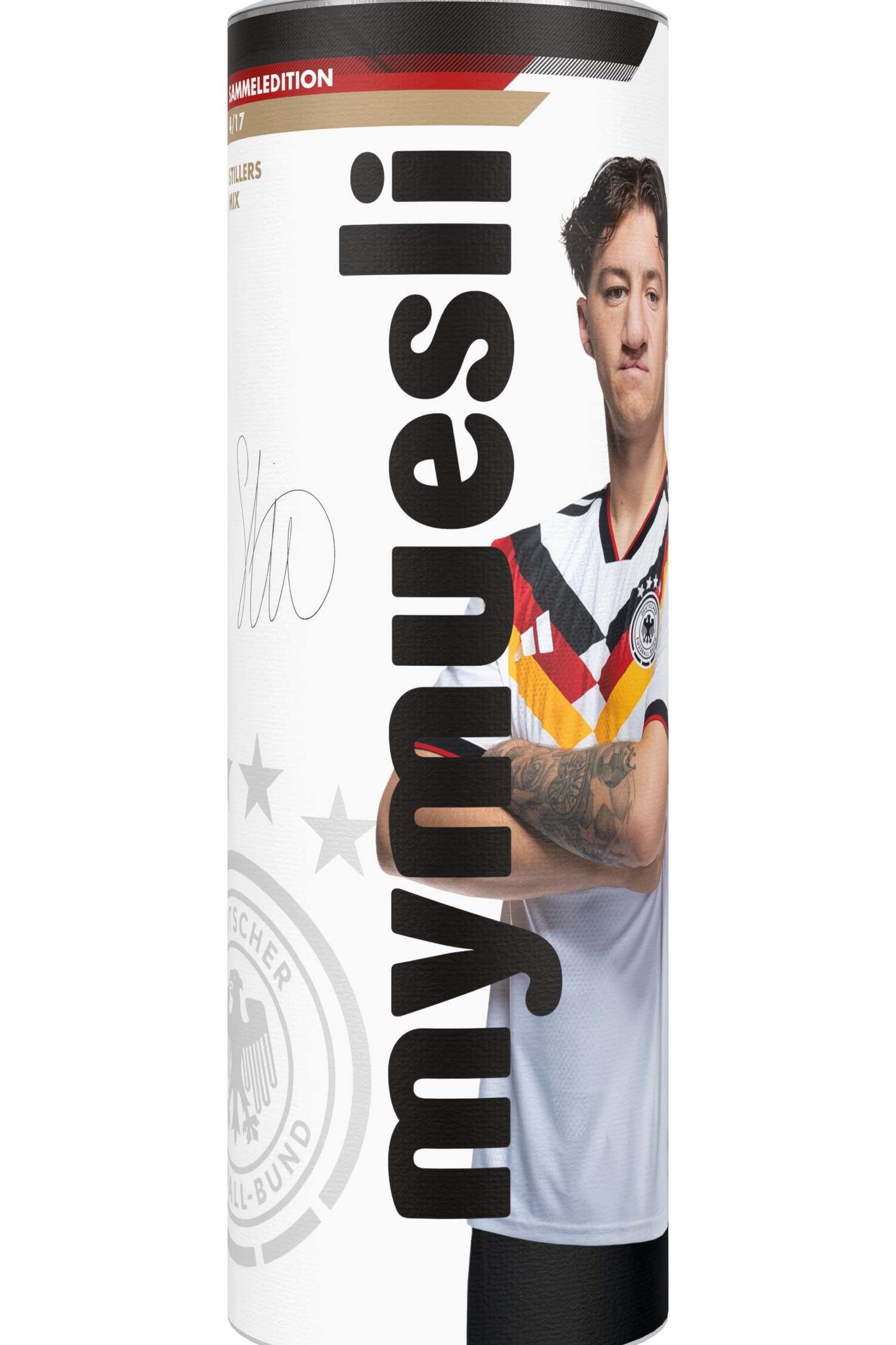 mymuesli -Spielermix von Angelo Stiller auf weißem Hintergrund.
