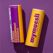 mymuesli Bio Mango Passionfruit Granola Dose von Vorne und seitlich