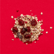 Detailansicht der gefriergetrockneten Himbeeren und Kokosraspeln in der mymuesli Porridge-Sorte Raspberry Coconut Cherry.